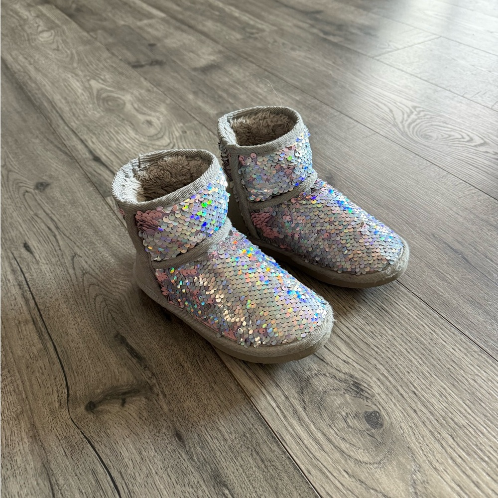 Sequin Ankle Boots with Faux Fur Lining